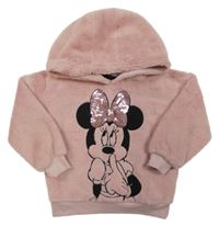 Ružová chlpatá mikina s Minnie a kapucňou Disney