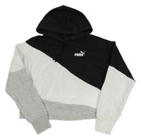 Černo-bílo-šedá crop mikina s logem a kapucí Puma