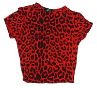 Červeno-čierne crop tričko s leopardím vzorom New Look