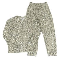 Svetlosivé plyšové pyžama s leopardím vzorom F&F