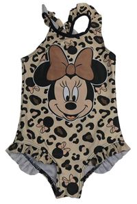Hnědé vzorované jednodílné plavky s Minnie