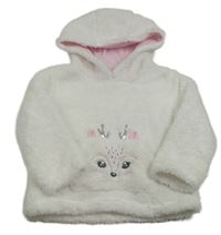 Biela chlpatá mikina s ňufáčikom  a kapucňou