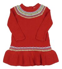 Červeno-barevné vzorované pletené šaty 