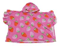 Ružové froté osuškové pončo s jahůdkami a kapucňou Matalan