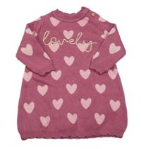 Růžové svetrové šaty se srdíčky a nápisem Nutmeg