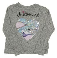 Sivé melírované úpletové tričko so srdcem a nápisom Primark