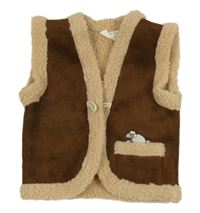 Hnedo-béžová semišová zateplená vesta s beránkem