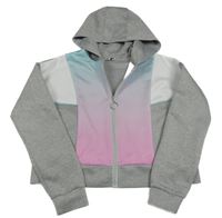 Svetlošedá -bielo-modro-ružová športová prepínaci crop mikina s kapucňou Pep&Co