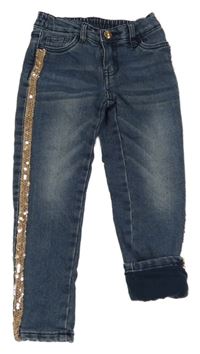 Tmavomodré podšité rifle s pruhy z flitrů Kiki&Koko