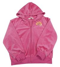 Ružová plyšová prepínaci mikina s dúhou a kapucňou H&M