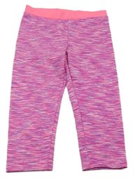 Fuchsiovo-fialovo-biele melírované športové crop legíny H&M