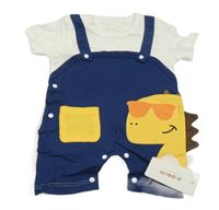 Nové - Bílo-tmavomodrý kraťasový overal s dinem 