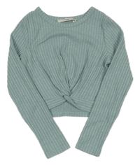 Svetlomodrý rebrovaný úpletový crop sveter George