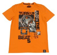 Neónově oranžové tričko s potlačou a nápismi C&A