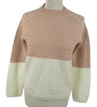 Dámsky svetloružová -biely vzorovaný sveter Papaya