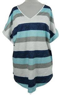 Dámské modro-tmavomodro-béžové pruhované volné tričko Shein 