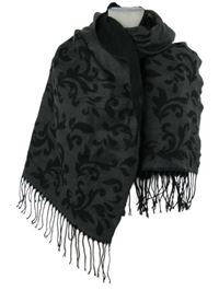 Dámska sivo-čierna vzorovaná šál s strapcemi