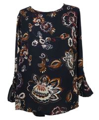 Dámská tmavomodrá květovaná šifonová halenka C&A