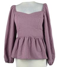 Nové - Dámská růžovo-černá kostičkovaná peplum krepová halenka New Look 