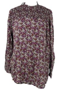 Dámská purpurovo-černo-bílá kytičkovaná halenka C&A