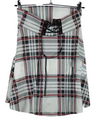 Dámska čierno-bielo-červená kockovaná sukňa so šnurovaním