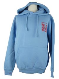 Pánská světlemodrá mikina s potiskem a kapucí Pull&Bear 