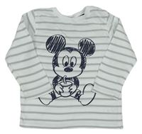 Bielo-sivé pruhované tričko s Mickeym Disney