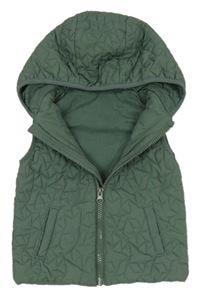 Khaki šušťáková prešívaná zateplená vesta s kapucňou Tu