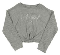 -Nové Sivé rebrované úpletové crop tričko s nápisom Pep&Co