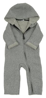 Sivá fleecová zateplená kombinéza s kapucňou so cute