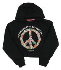 Černá crop mikina se znakem a kapucí Studio 