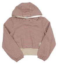 Smetanovo-vínová pruhovaná crop mikina s kapucňou Yigga