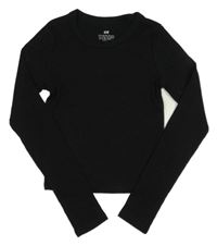 Čierne rebrované crop tričko H&M