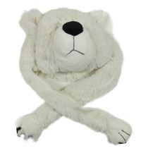 Biela chlpatá čapica s medvěďom a šálou