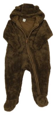 Hnedá chlpatá podšitá kombinéza s kapucňou H&M