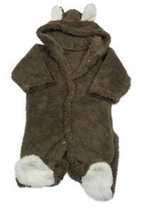 Hnedá chlpatá kombinéza s kapucňou s uškami