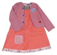 Ružovo-sivé šifónové šaty s beruškami králíček PetrGeorge