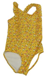 Tmavožlté plavky s kvetinami a volány H&M