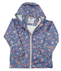 Modrá nepromokavá jarní bunda s květinami a kapucí Lupilu
