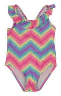 Růžovo-modro-žluté vzorované plavky s mašlí Primark