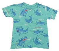 Mintové tričko so žralokmi Primark