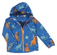 Modrá šusťáková podzimní bunda s dinosaury a kapucí Lily & Dan