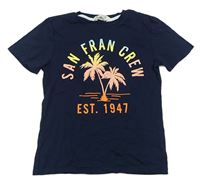 Tmavomodré tričko s nápisom a palmami zn. H&M