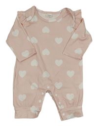 Svetloružový rebrovaný overal so srdiečkami Shein