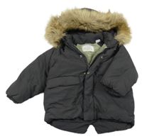 Tmavošedá šusťáková zimní bunda s kapucí Zara