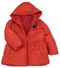 Červená šusťáková puntíkatá zimní bunda s Minnie a kapucí George