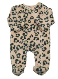 Svetloružový chlpatý overal s leopardím vzorom TU