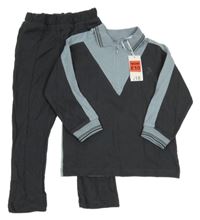 Nové - Světlemodro-antracitové polo triko + tepláky George