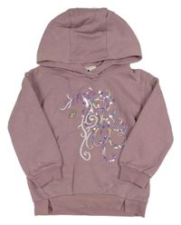 Pudrově fialová mikina s jednorožcem z flitrů a kapucňou Monsoon