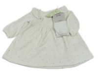 Nové - 2set - Bílé sametové šaty s hvězdičkami a volánky + punčocháče M&S